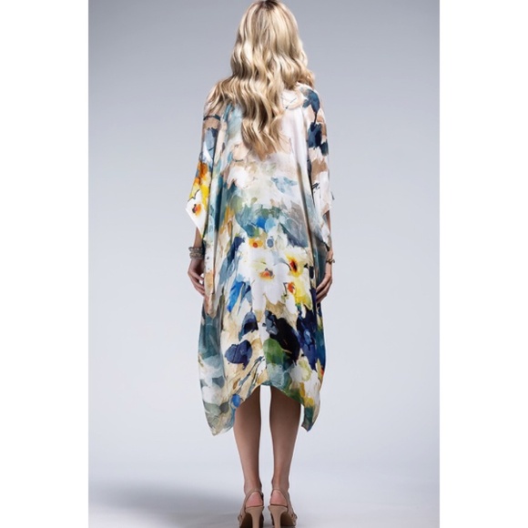 Monica Floral Watercolor Spring Summer Open Wrap Women's Casual One Size Kimono - Picture 4 of 6